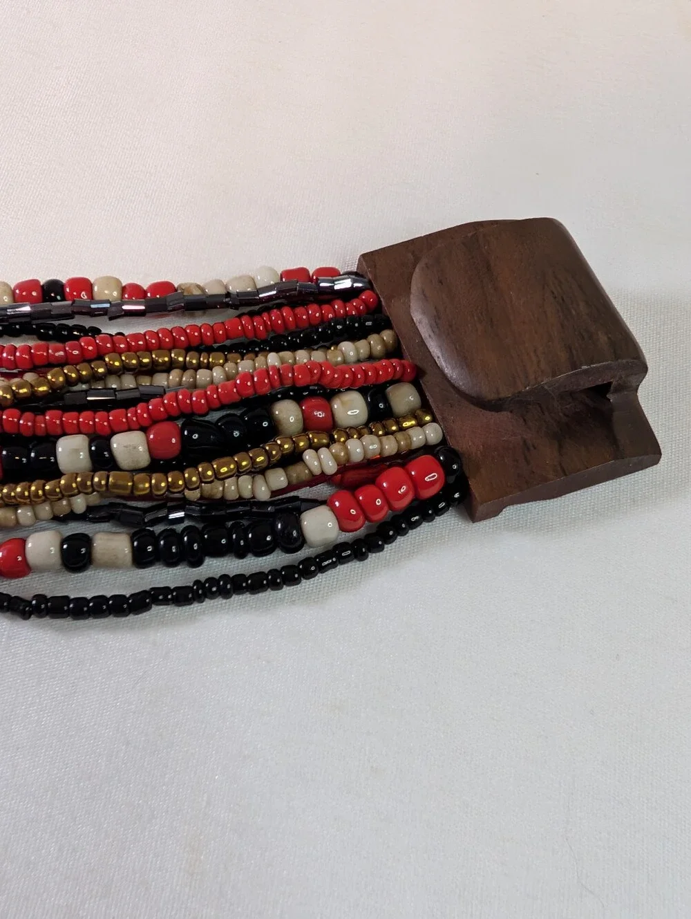 Beaded Wood Clasp Bracelet
